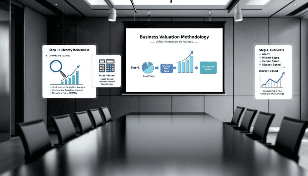 A flowchart outlining the steps in implementing the business valuation methods